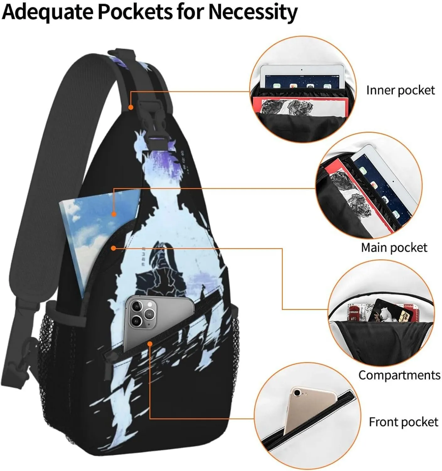 Solo Manga Leveling Crossbody Sling Backpack Sling Bag Multipurpose Travel Hiking Chest Bag Daypack for Women Men