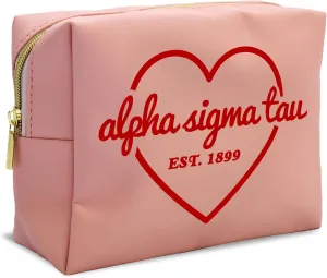 Sorority Shop Alpha Sigma Tau Makeup Bag - Multi-Purpose PU Leather, Water-Resistant Makeup travel bag with Licensed Design and Zipper Closure, Perfect Alpha Sigma Tau Sorority Gifts for Women
