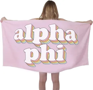 Sorority Shop AP Beach Towel - Alpha Phi Retro Sorority Towel for Beach, Bath and Pool - Trendy, Multipurpose, Extra Large, Lightweight, Cotton Towel for Gifts