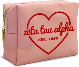 Sorority Shop Zeta Tau Alpha Makeup Bag - Multi-Purpose PU Leather, Water-Resistant Makeup travel bag with Licensed Design and Zipper Closure, Perfect Zeta Tau Alpha Sorority Gifts for Women