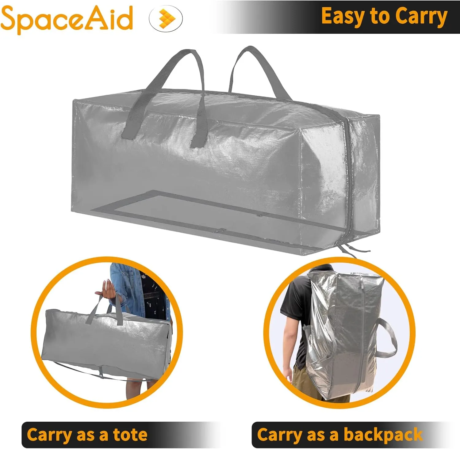SpaceAid Heavy Duty Moving Bags, Extra Large Storage Totes W/Backpack Straps Strong Handles & Zippers, Alternative to Moving Boxes, Packing & Moving Supplies, Gley (4 Pack)