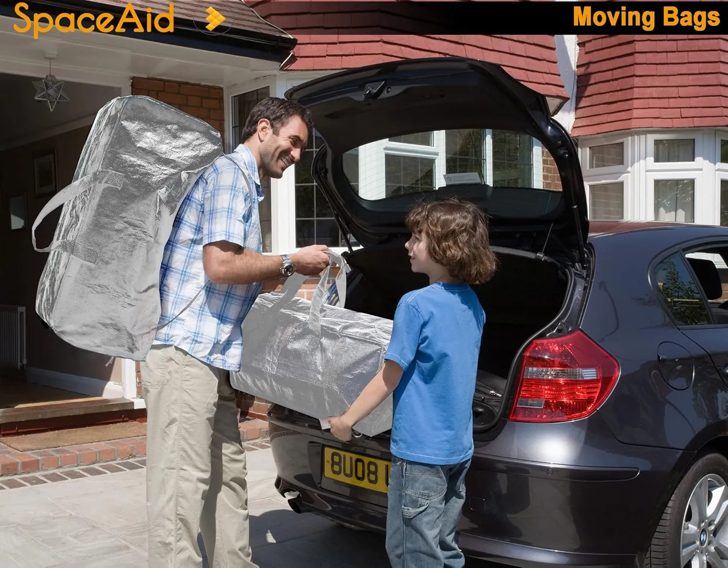 SpaceAid Heavy Duty Moving Bags, Extra Large Storage Totes W/Backpack Straps Strong Handles & Zippers, Alternative to Moving Boxes, Packing & Moving Supplies, Gley (4 Pack)