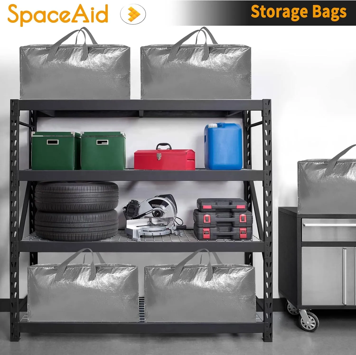 SpaceAid Heavy Duty Moving Bags, Extra Large Storage Totes W/Backpack Straps Strong Handles & Zippers, Alternative to Moving Boxes, Packing & Moving Supplies, Gley (4 Pack)