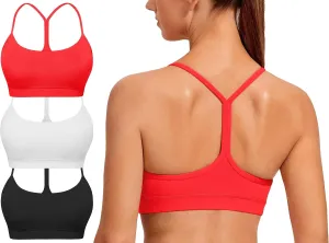 Spaghetti Strap Padded Sports Bras for Women - Y Back Yoga Workout Tops (3 Pack)