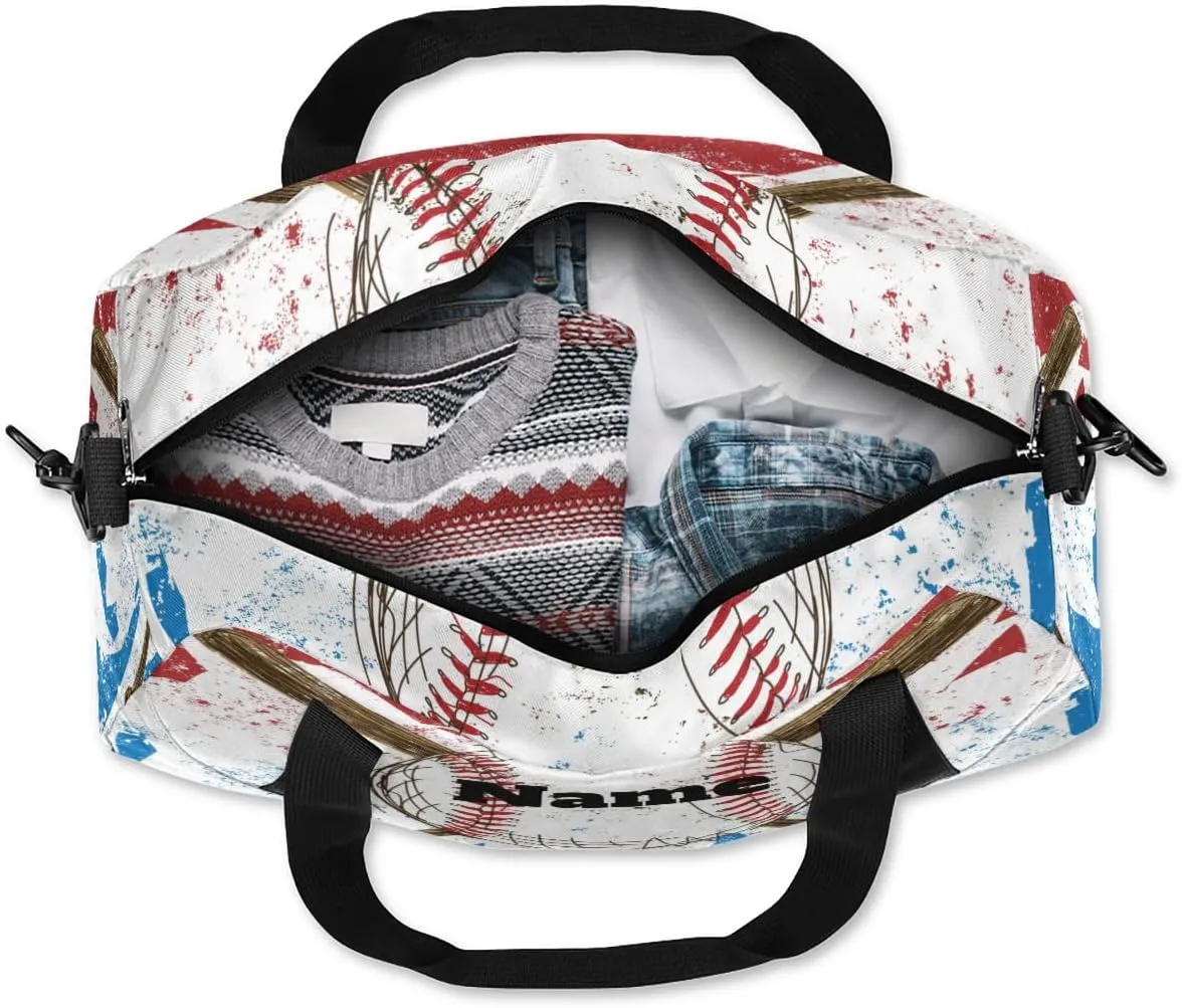 Sports Baseball Flag Background Custom Name Kids Duffel Bags Personalized Customized Sports Gym Bag Girls Dance Bag Tote Overnight Weekender Sleepover Carry On Travel Bag for Boys Girls