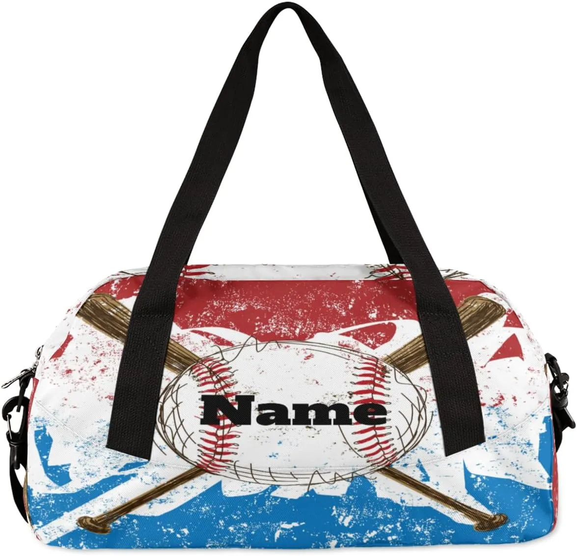 Sports Baseball Flag Background Custom Name Kids Duffel Bags Personalized Customized Sports Gym Bag Girls Dance Bag Tote Overnight Weekender Sleepover Carry On Travel Bag for Boys Girls