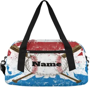 Sports Baseball Flag Background Custom Name Kids Duffel Bags Personalized Customized Sports Gym Bag Girls Dance Bag Tote Overnight Weekender Sleepover Carry On Travel Bag for Boys Girls