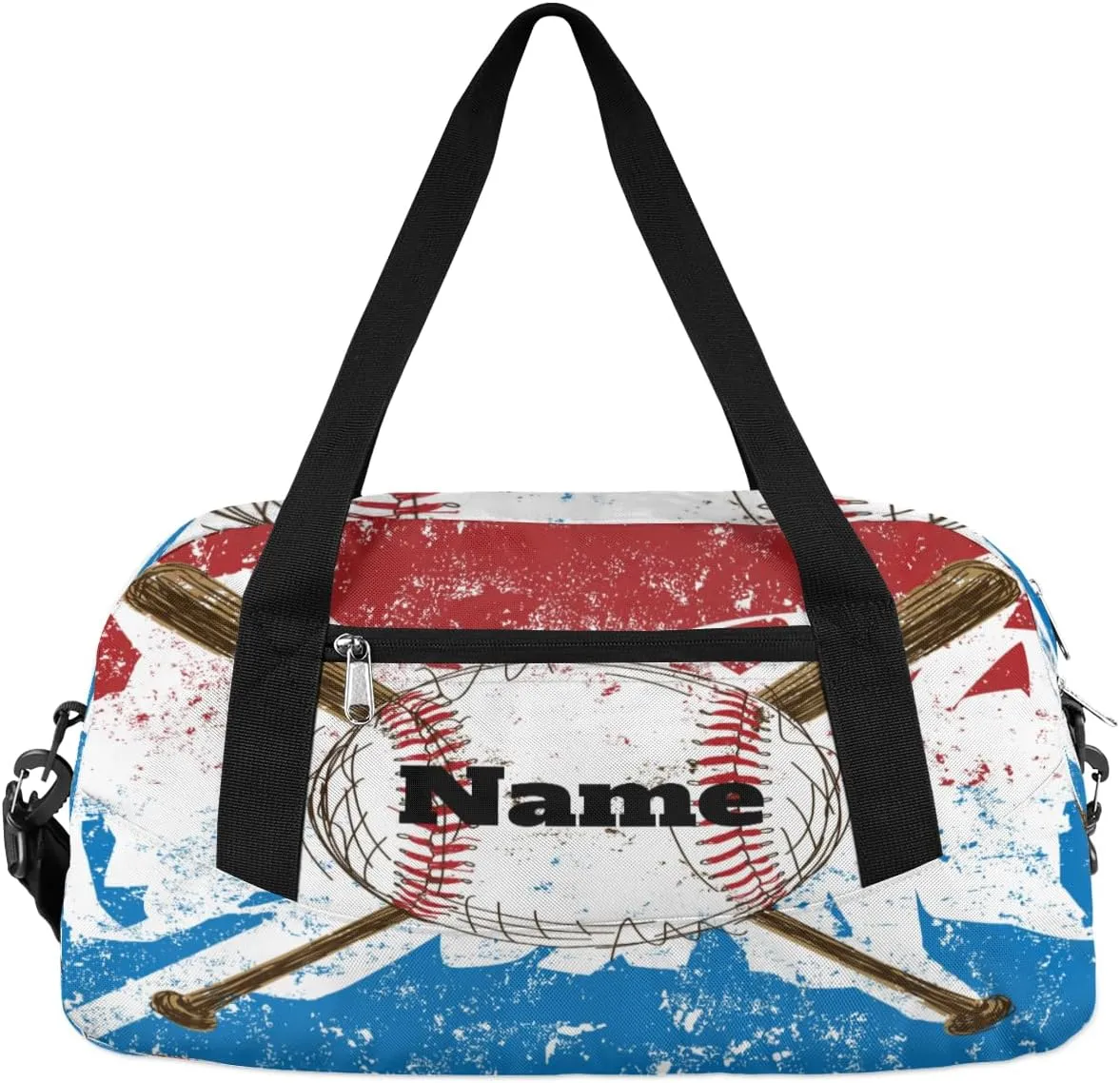 Sports Baseball Flag Background Custom Name Kids Duffel Bags Personalized Customized Sports Gym Bag Girls Dance Bag Tote Overnight Weekender Sleepover Carry On Travel Bag for Boys Girls