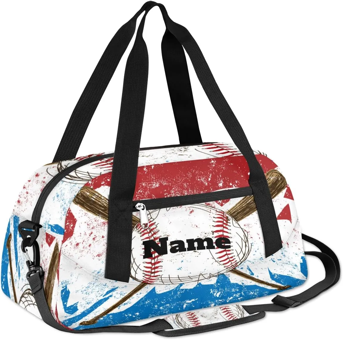 Sports Baseball Flag Background Custom Name Kids Duffel Bags Personalized Customized Sports Gym Bag Girls Dance Bag Tote Overnight Weekender Sleepover Carry On Travel Bag for Boys Girls