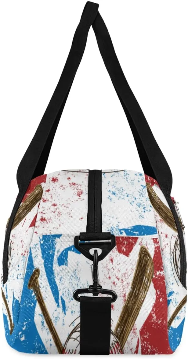 Sports Baseball Flag Background Custom Name Kids Duffel Bags Personalized Customized Sports Gym Bag Girls Dance Bag Tote Overnight Weekender Sleepover Carry On Travel Bag for Boys Girls