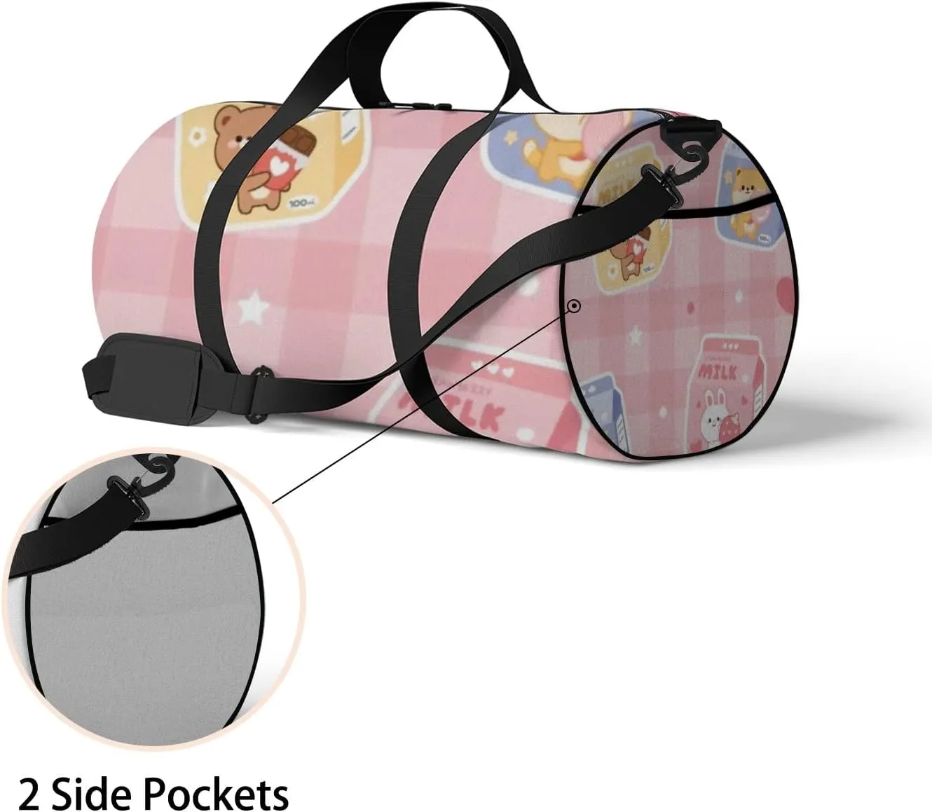 Sports Gym Bag for Women and Men Waterproof Cute Milk Box Pink Duffel Bag Lightweight Carryon Traveling Boarding Gripsack