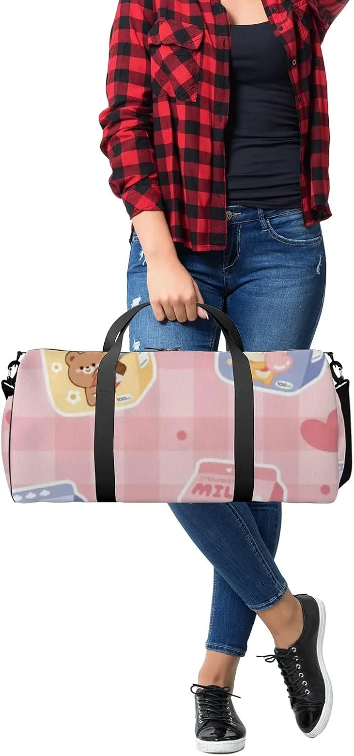 Sports Gym Bag for Women and Men Waterproof Cute Milk Box Pink Duffel Bag Lightweight Carryon Traveling Boarding Gripsack