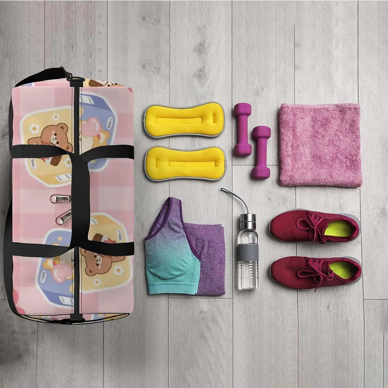 Sports Gym Bag for Women and Men Waterproof Cute Milk Box Pink Duffel Bag Lightweight Carryon Traveling Boarding Gripsack