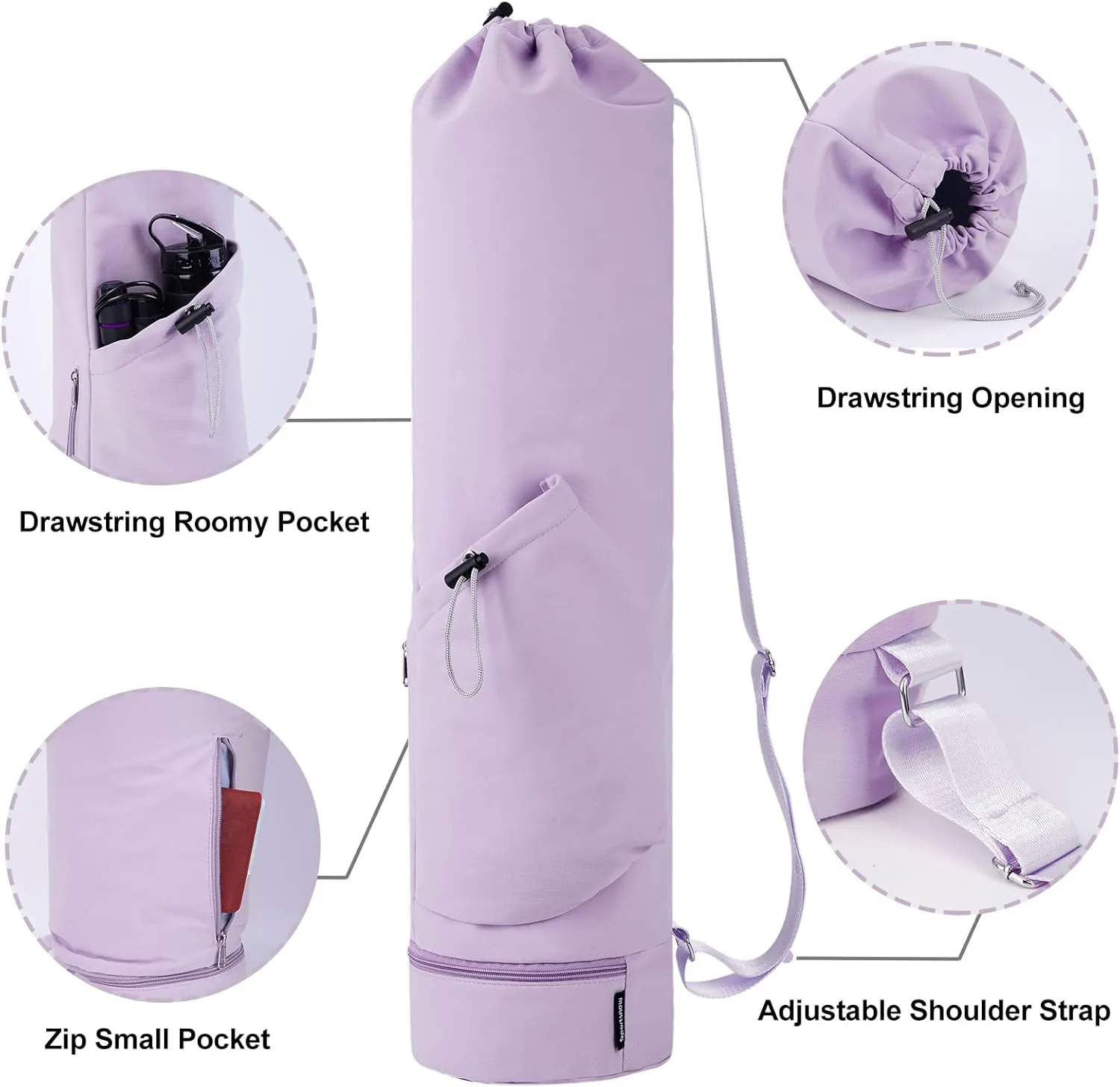 sportsnew Yoga Mat Bag with Water Bottle Pocket and Bottom Wet Pocket, Exercise Yoga Mat Carrier Multi-Functional Storage Bag, Patent pending