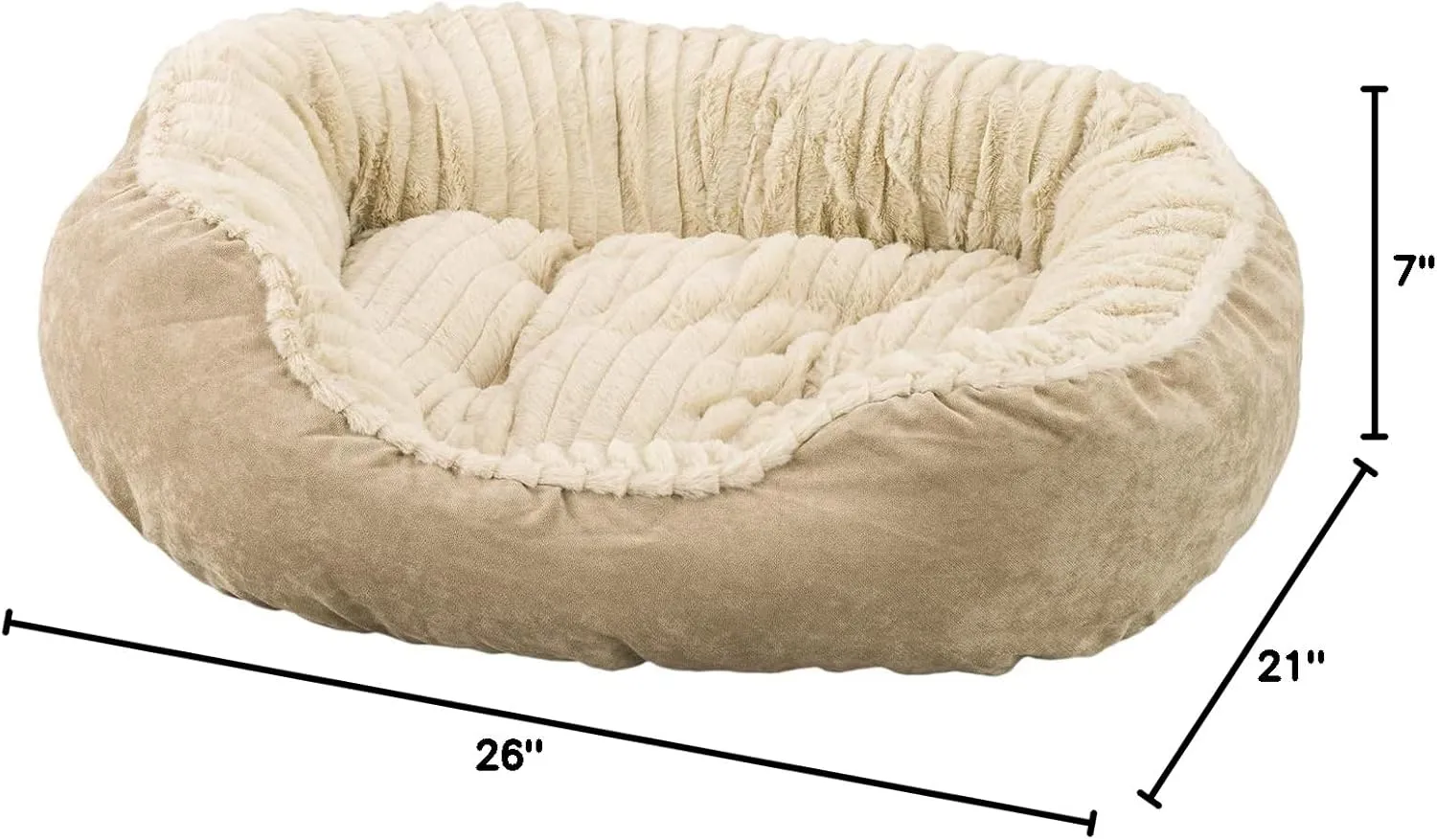 SPOT Sleep Zone Faux Suede Carved Plush Lounger, Cuddler, Napper Dog Bed - Fabric Bottom - 26X21 Inches/Tan/Attractive, Durable, Comfortable, Washable. by Ethical Pets