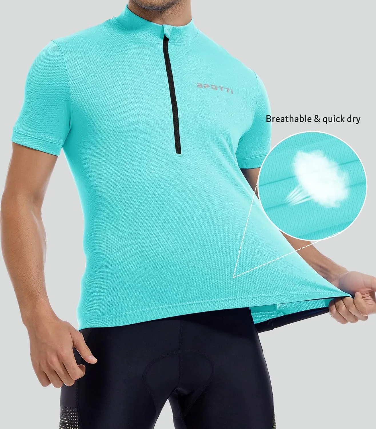 Spotti Men's Cycling Bike Jersey Short Sleeve with 3 Rear Pockets- Moisture Wicking, Breathable, Quick Dry Biking Shirt