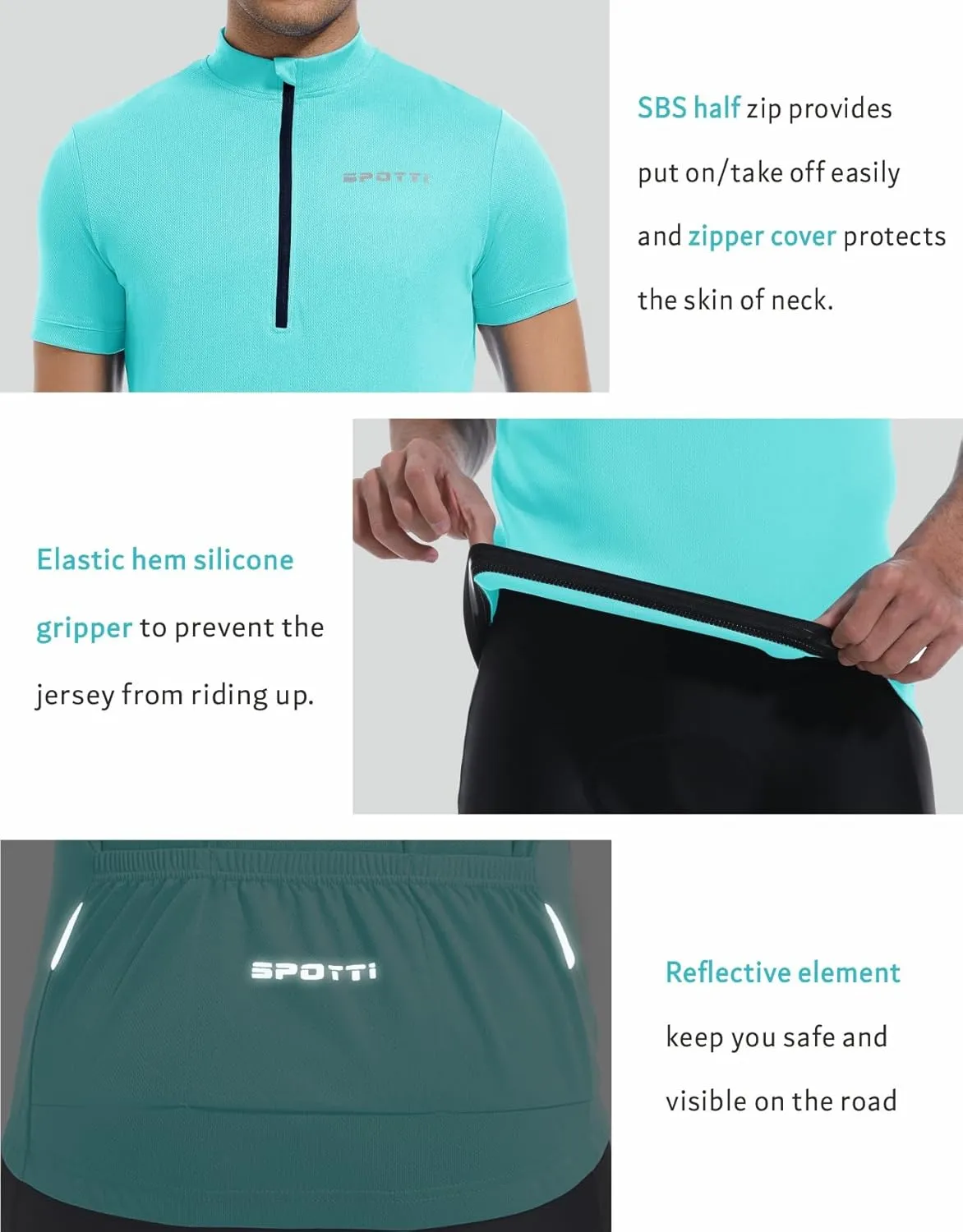 Spotti Men's Cycling Bike Jersey Short Sleeve with 3 Rear Pockets- Moisture Wicking, Breathable, Quick Dry Biking Shirt
