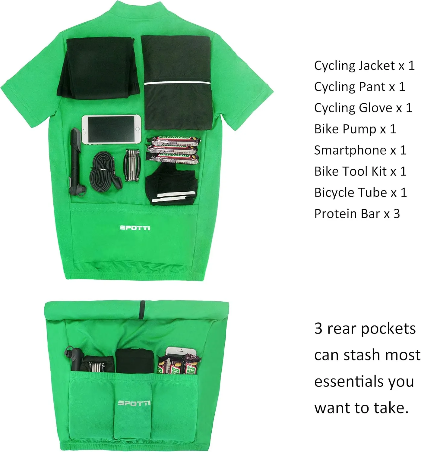 Spotti Men's Cycling Bike Jersey Short Sleeve with 3 Rear Pockets- Moisture Wicking, Breathable, Quick Dry Biking Shirt