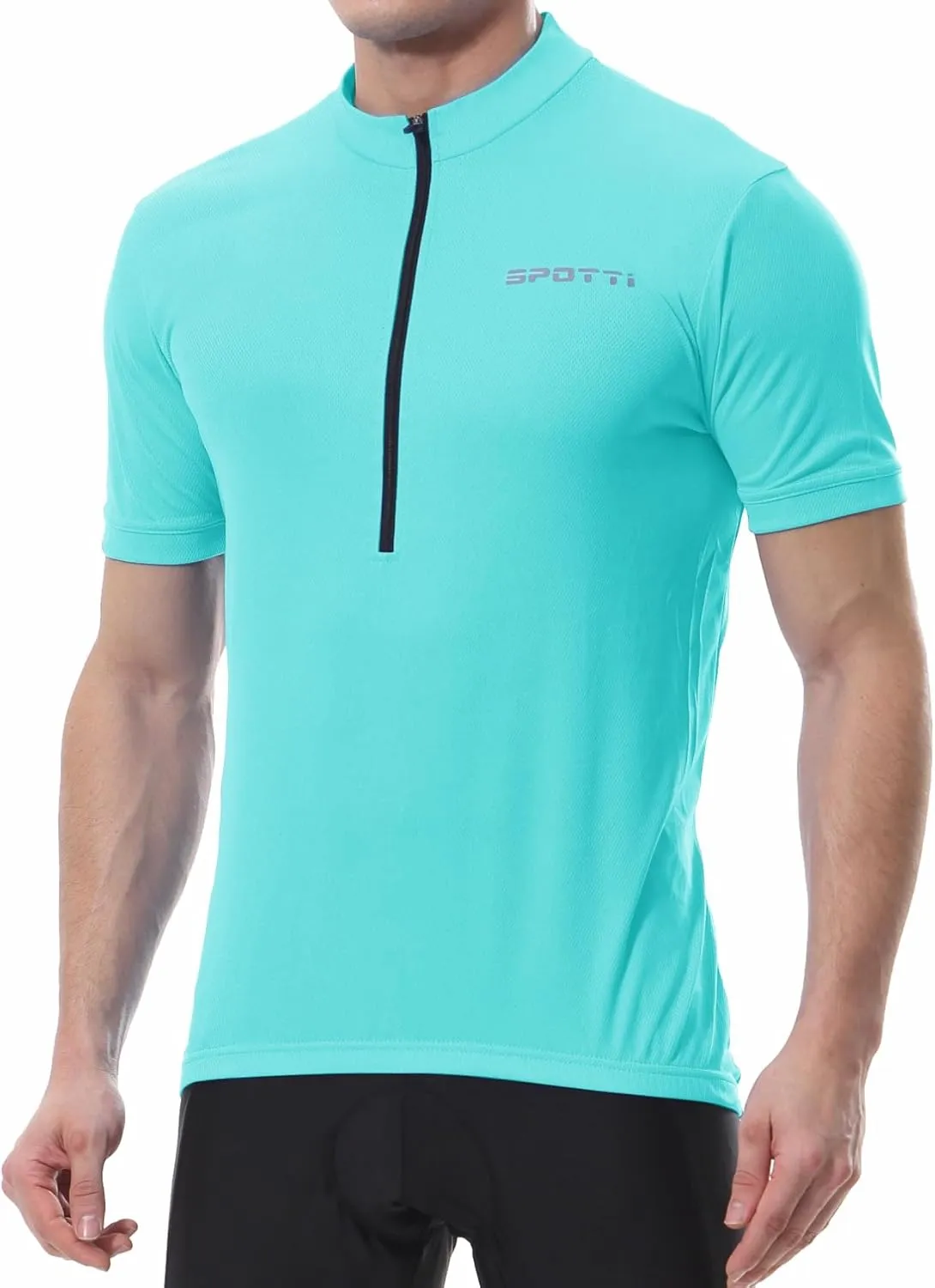 Spotti Men's Cycling Bike Jersey Short Sleeve with 3 Rear Pockets- Moisture Wicking, Breathable, Quick Dry Biking Shirt