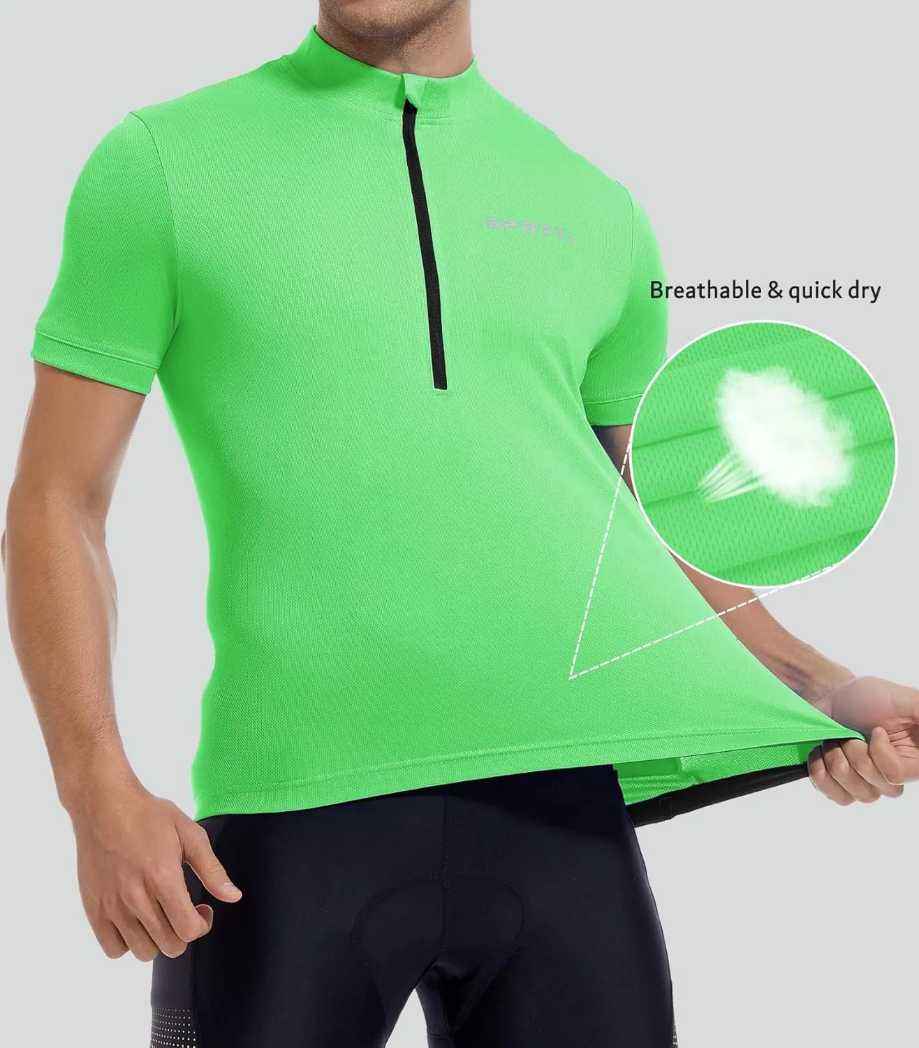 Spotti Men's Cycling Bike Jersey Short Sleeve with 3 Rear Pockets- Moisture Wicking, Breathable, Quick Dry Biking Shirt