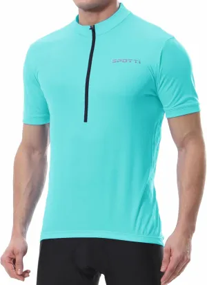 Spotti Men's Cycling Bike Jersey Short Sleeve with 3 Rear Pockets- Moisture Wicking, Breathable, Quick Dry Biking Shirt