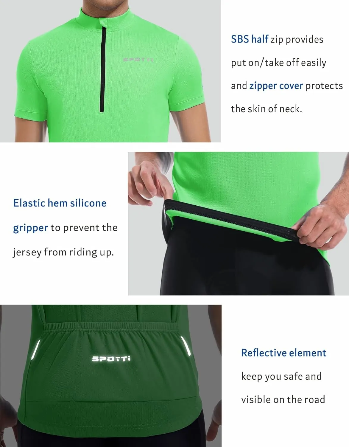 Spotti Men's Cycling Bike Jersey Short Sleeve with 3 Rear Pockets- Moisture Wicking, Breathable, Quick Dry Biking Shirt