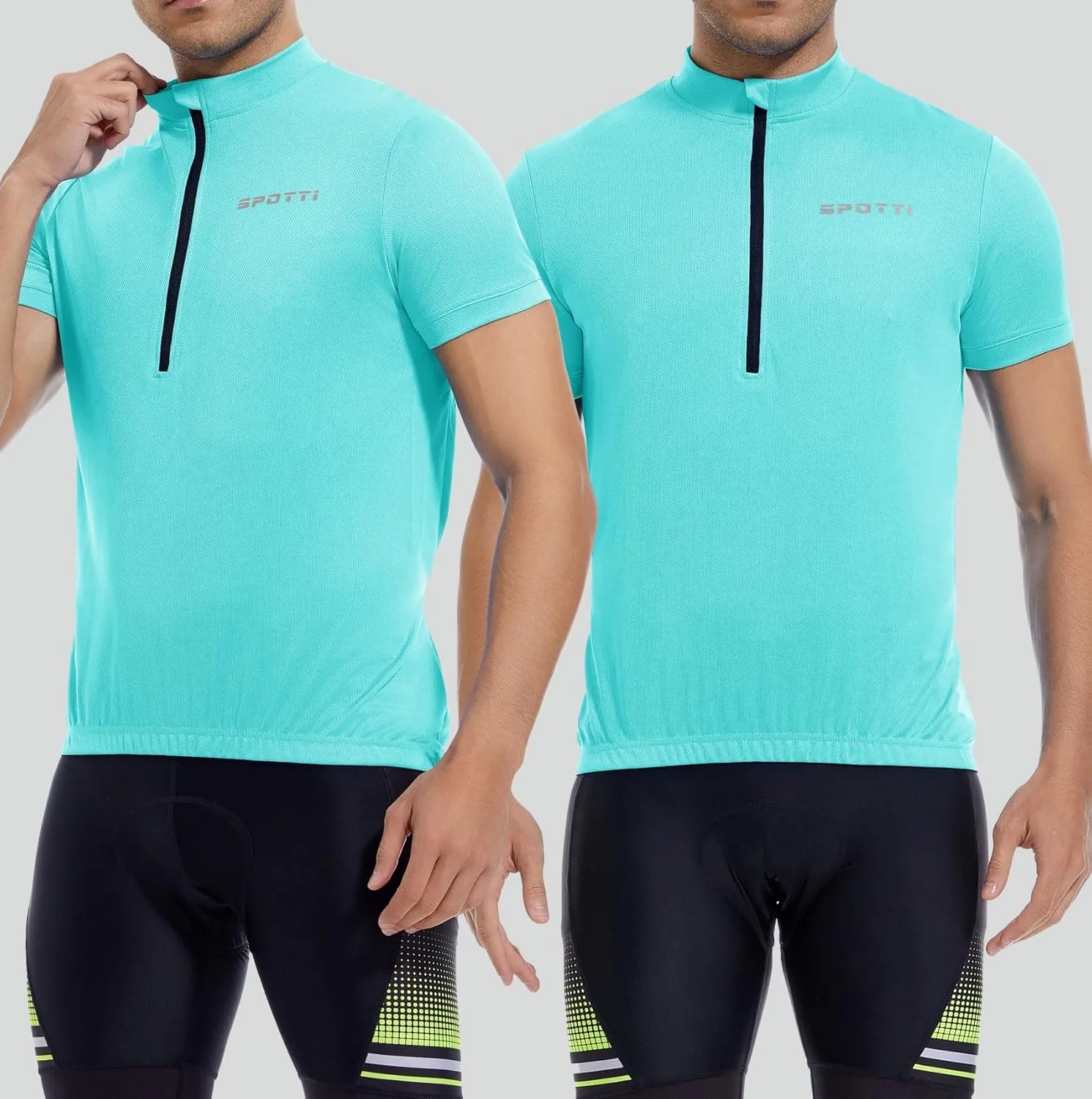 Spotti Men's Cycling Bike Jersey Short Sleeve with 3 Rear Pockets- Moisture Wicking, Breathable, Quick Dry Biking Shirt