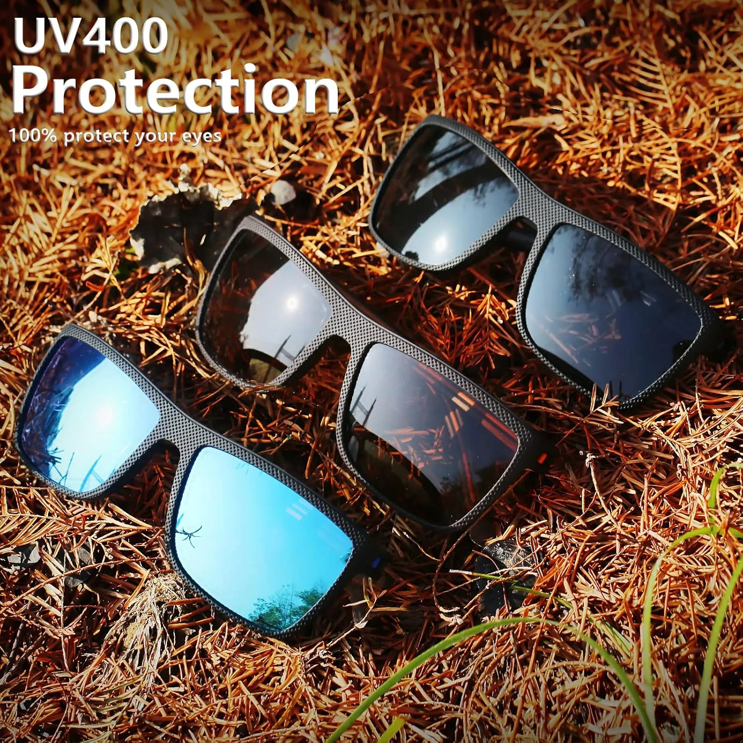Square Polarized Sunglasses for Men Vintage Style Driving Travel Sun Glasses Lightweight Frame UV Protection Goggles