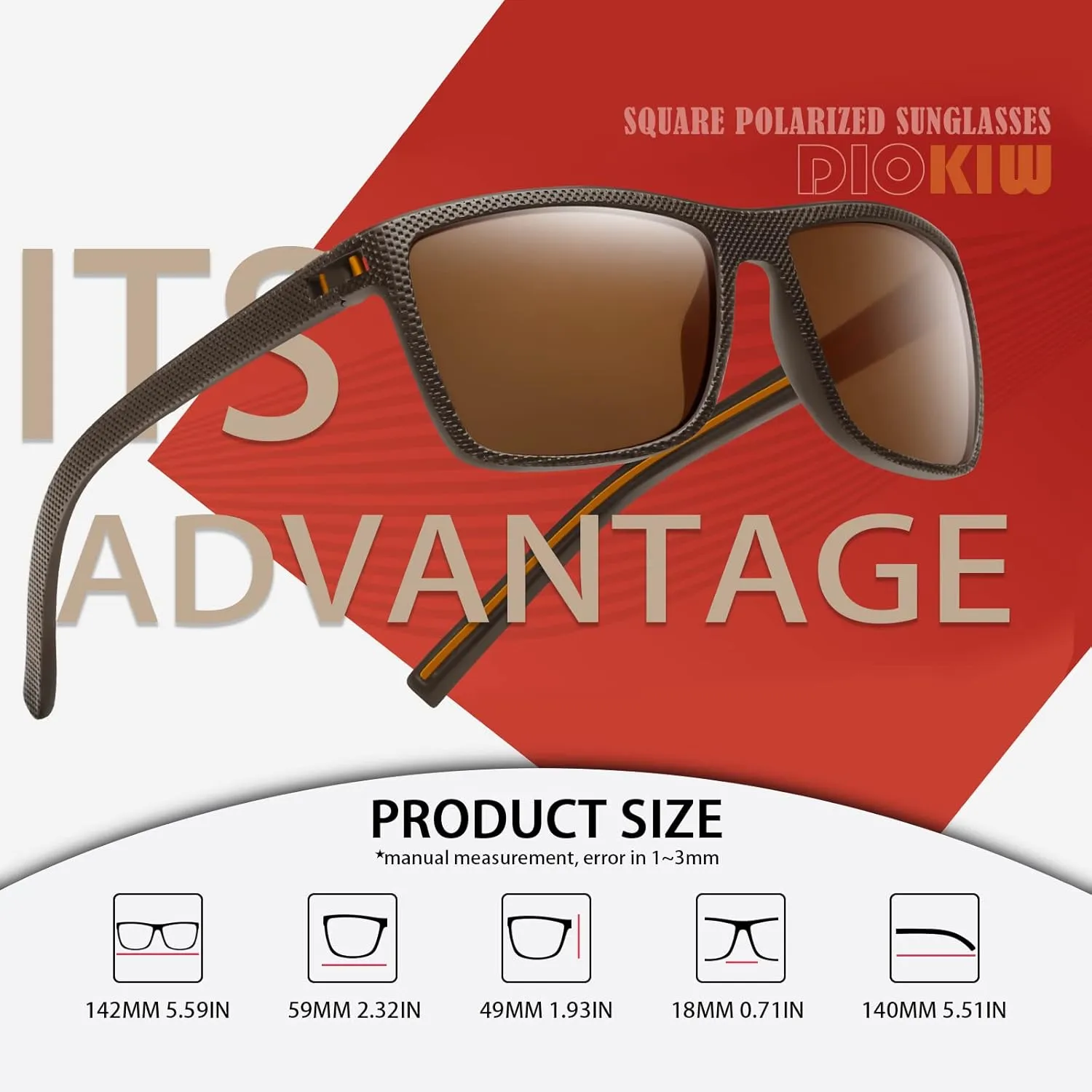 Square Polarized Sunglasses for Men Vintage Style Driving Travel Sun Glasses Lightweight Frame UV Protection Goggles