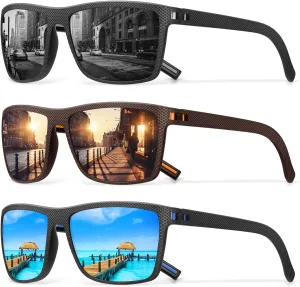 Square Polarized Sunglasses for Men Vintage Style Driving Travel Sun Glasses Lightweight Frame UV Protection Goggles