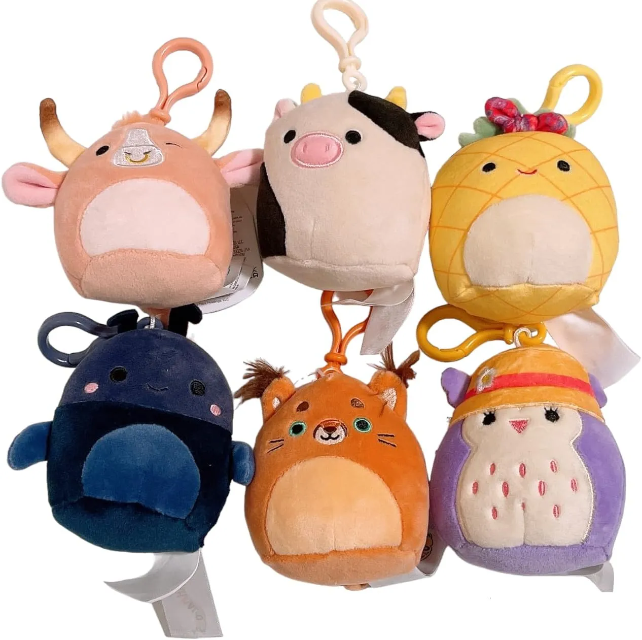 Squishmallows 2024 Everyday Squad Set of 6 Assorted 3.5" Mini Clip On Keychain Plush Doll
