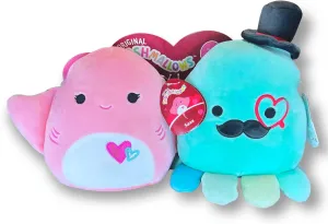 Squishmallows Official Kellytoy Perfect Pair Saxa Stingray and Eiko Fancy Octopus - 2023 Valentine’s Squad Set of 2 Stuffed Animals Plush