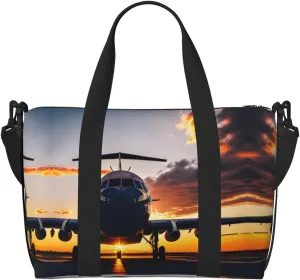 SSIMOO Aircraft Plane At Sunset Print Versatile Travel Duffel Bag,The Companion For Business And Personal Trips, Black