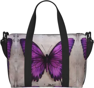 SSIMOO Butterfly Purple Print Portable Travel Duffel Bag,Ideal For Business And Private Travel, Black