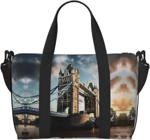 SSIMOO Historic Old Tower Bridge London Print Portable Travel Duffel Bag,Ideal For Business And Private Travel, Black