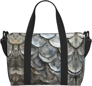 SSIMOO Silver Fish Scale Print Portable Travel Duffel Bag,Ideal For Business And Private Travel, Black