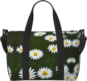 SSIMOO Wild White Daisy Flower Print Portable Travel Duffel Bag,Ideal For Business And Private Travel, Black