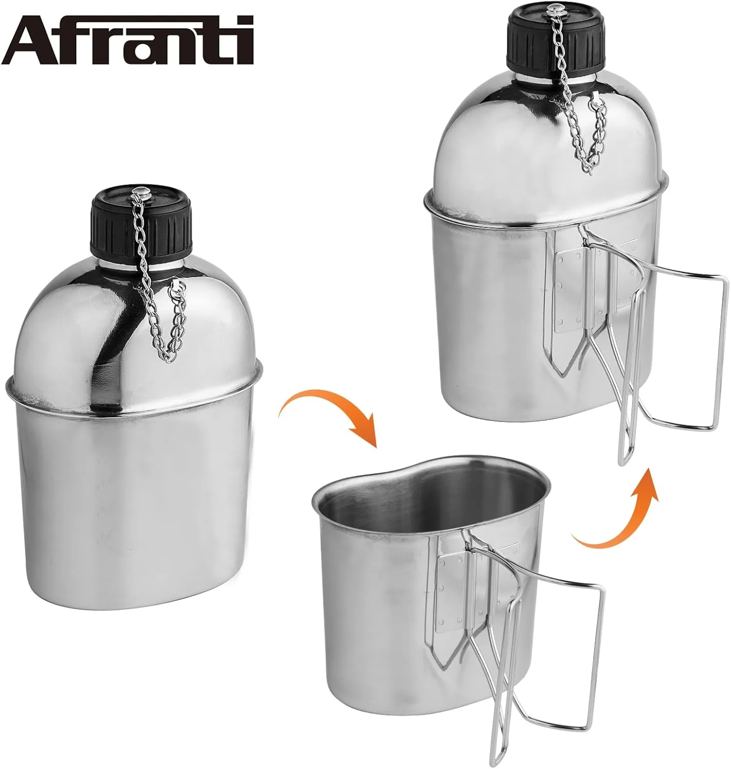 Stainless Steel Military Canteen 1.2QT Portable Army Water Bottle with 0.6QT Cup & Sleeves for Camping Hiking Climbing and Most Outdoor Activities