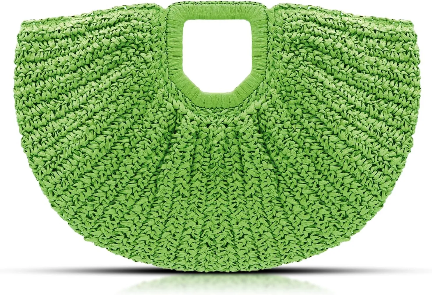 Straw Bag, Beach Bags for Women, Semi-Circular Woven Beach Hand Bag Handmade Rattan Handbag for Vacation Travel Daily (Green)