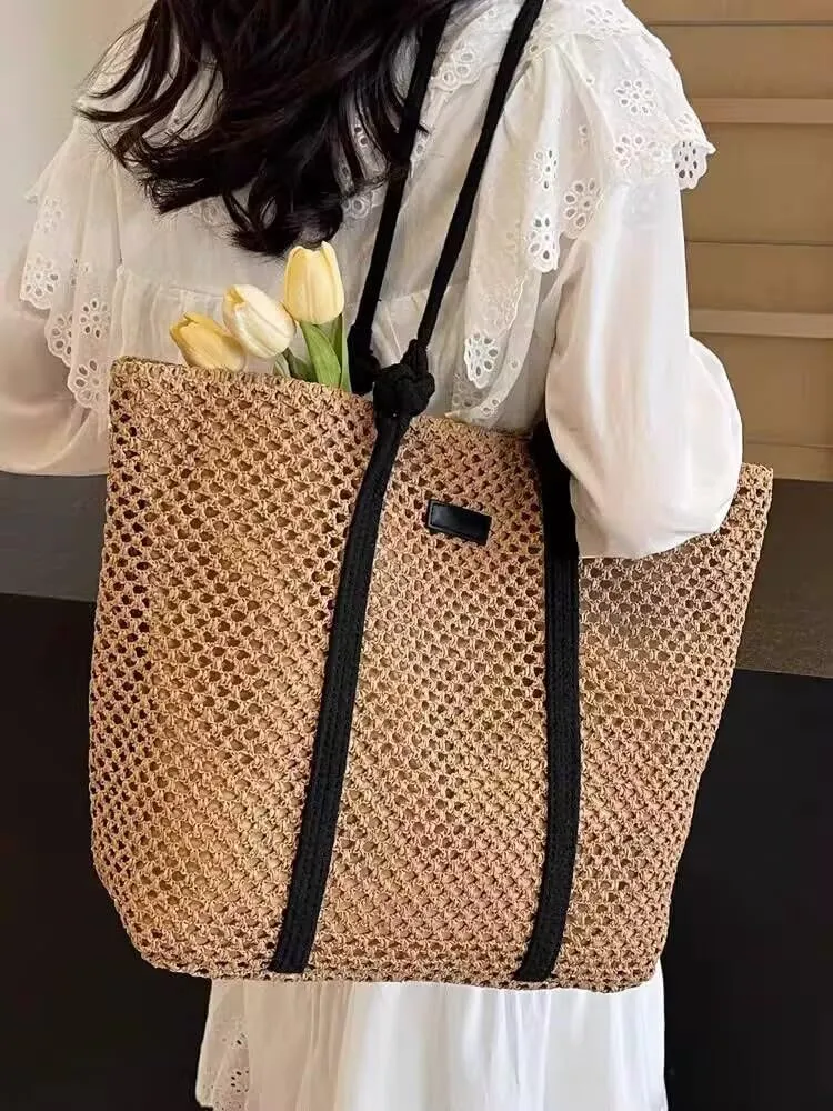 Straw Bags For Women, Crochet Beach Bag Large Woven Shoulder Purse Handbag, Beach Tote Straw Bag for Summer Vacation