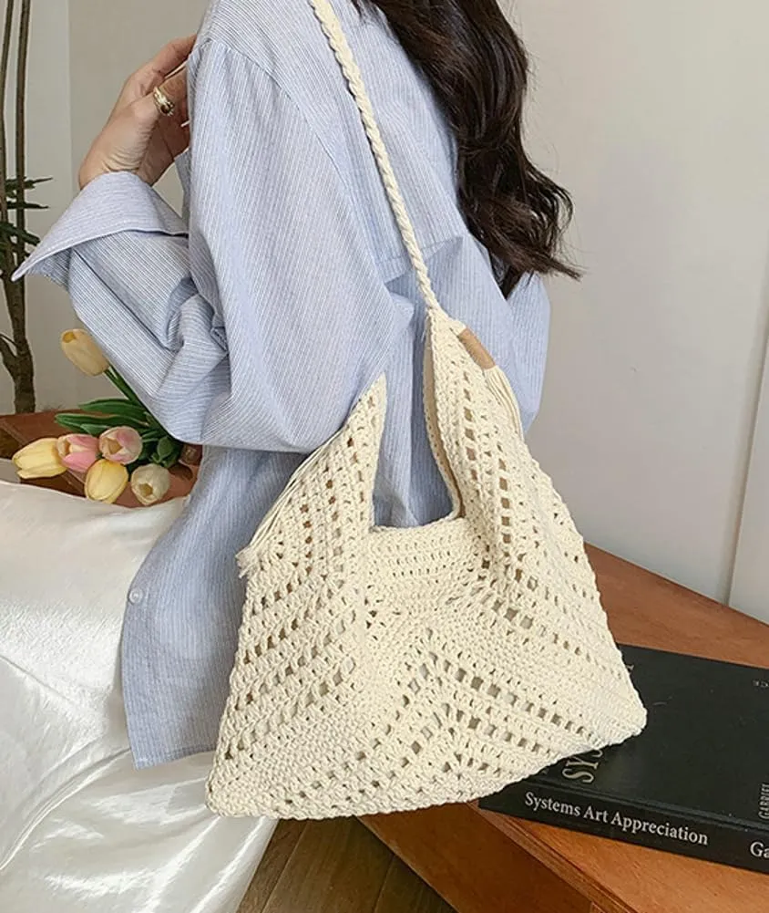 Straw Bags for Women Large Capacity Woven Beach Purse Tote Bag Summer Crochet Shoulder Bag with Tassel Boho Travel Purse