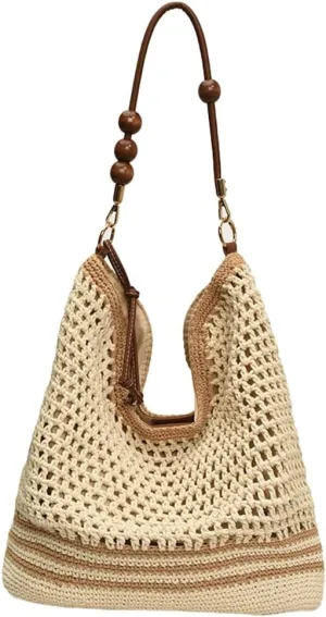 Straw Beach Bag Boho Woven Shoulder Handbag for Women Summer Beach Tote Purse Straw Hobo Bag Crossbody Purse Woven Satchel