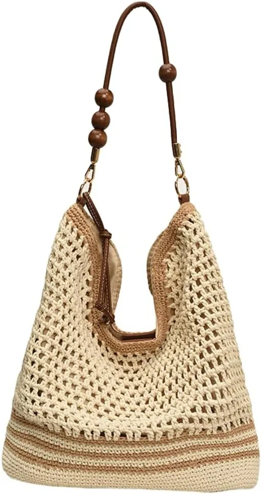 Straw Beach Bag Boho Woven Shoulder Handbag for Women Summer Beach Tote Purse Straw Hobo Bag Crossbody Purse Woven Satchel