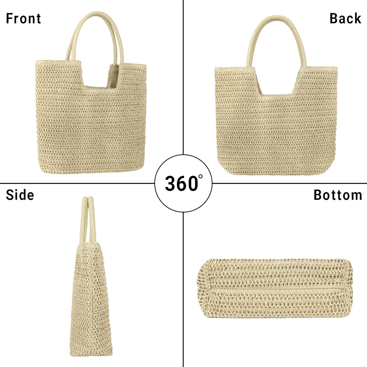 Straw Beach Bags for Women Large Beach Tote Bag Woven Shoulder Handbag Purse for Summer