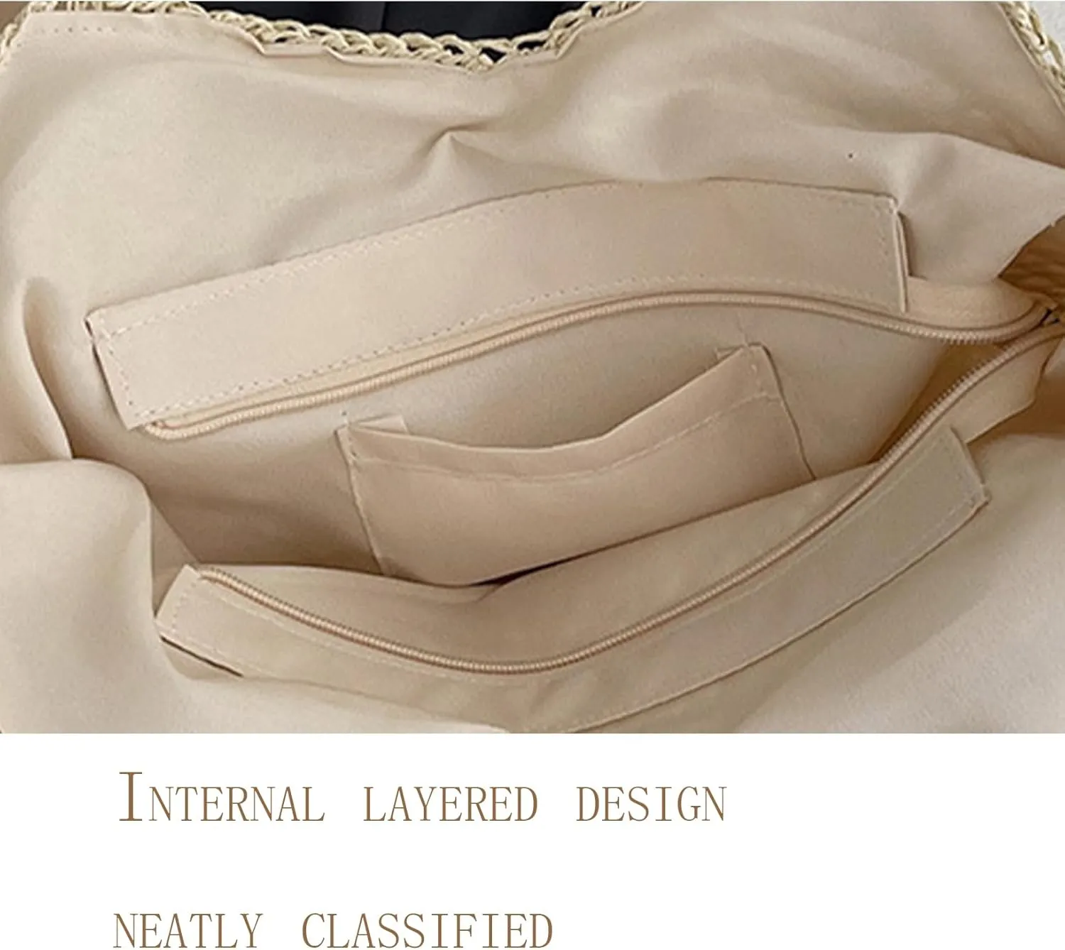 Straw Beach Bags for Women Summer Beach Tote Bag With Zipper Large Soft Woven Straw Shoulder Summer Vacation Purse