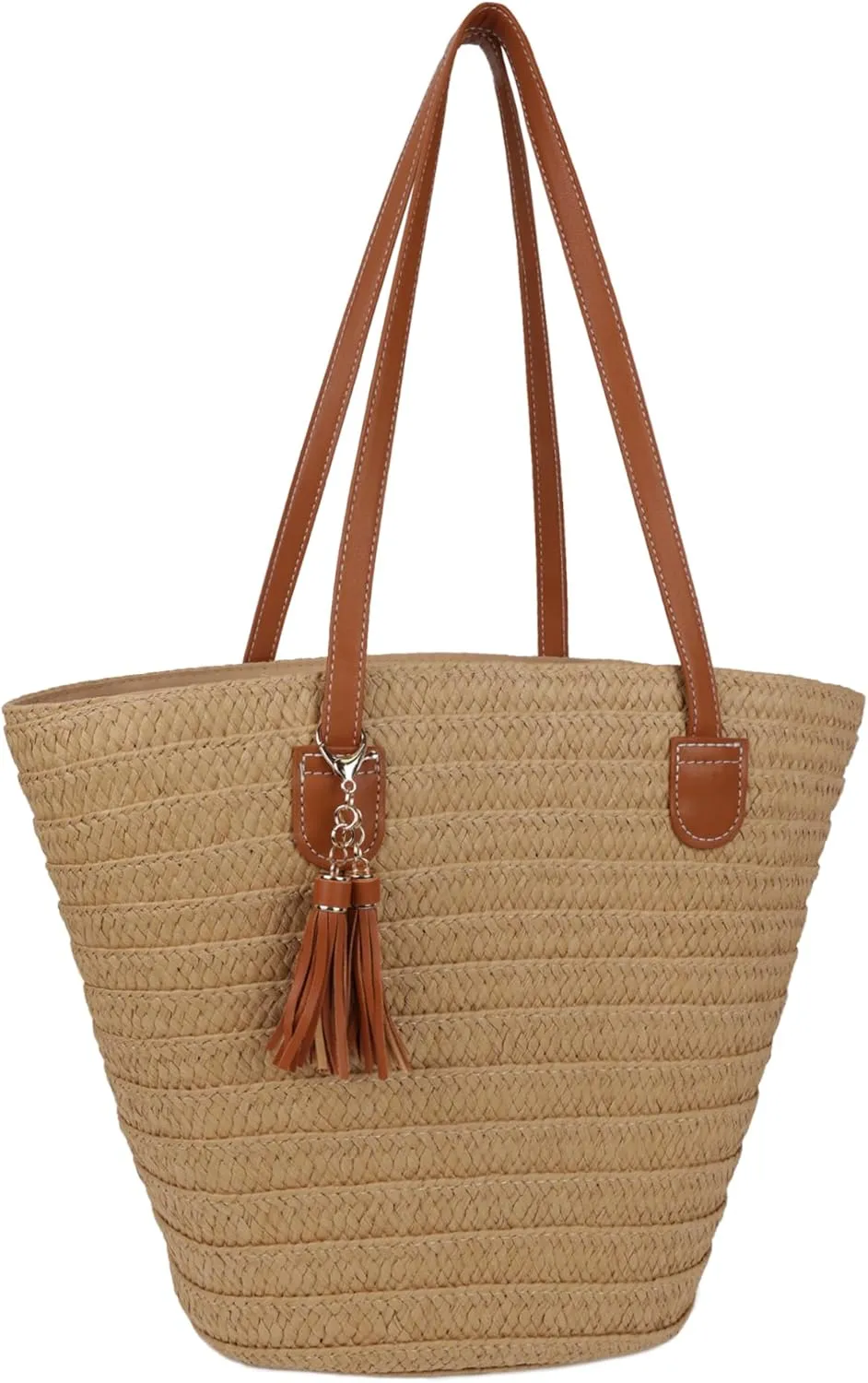 Straw Beach Bags for Women Summer Beach Tote Bag Woven Shoulder Handbag Purse with Tassel (Brown-Style-1)