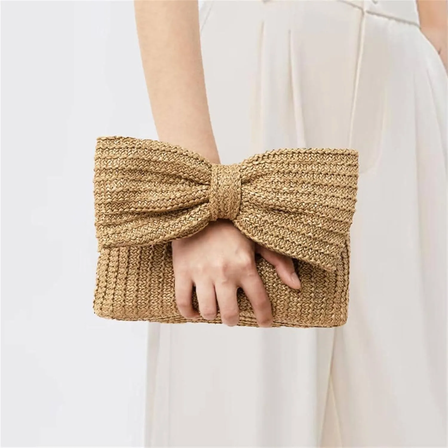 Straw Clutch Bag, Women Bow Purse, Summer Beach Woven Handbag, for Party Wedding Vocation 2024 New