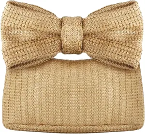Straw Clutch Bag, Women Bow Purse, Summer Beach Woven Handbag, for Party Wedding Vocation 2024 New