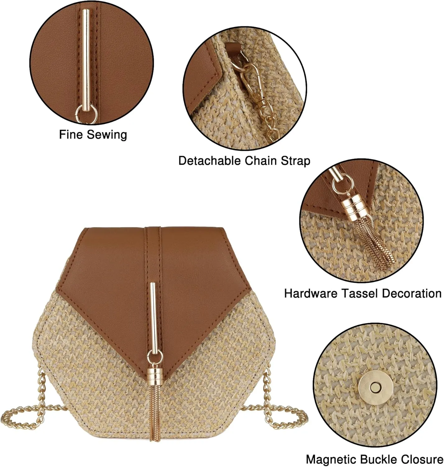 Straw Crossbody Bag for Women Cute Shoulder Handbag Summer Beach Bag Purse with Tassel