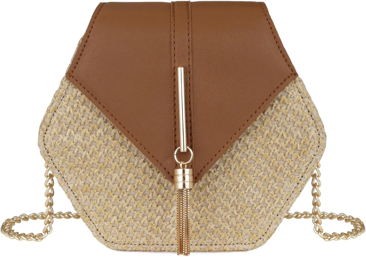 Straw Crossbody Bag for Women Cute Shoulder Handbag Summer Beach Bag Purse with Tassel